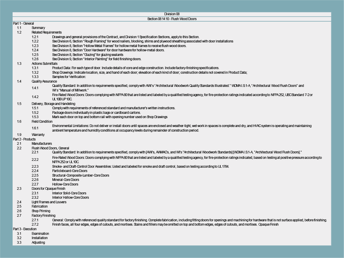 Contents of Construction Specifications